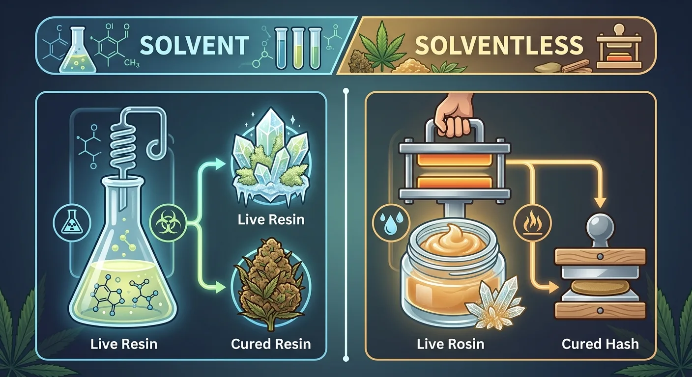 Live Resin vs Live Rosin vs Cured Resin: Solvent and Solventless Explained