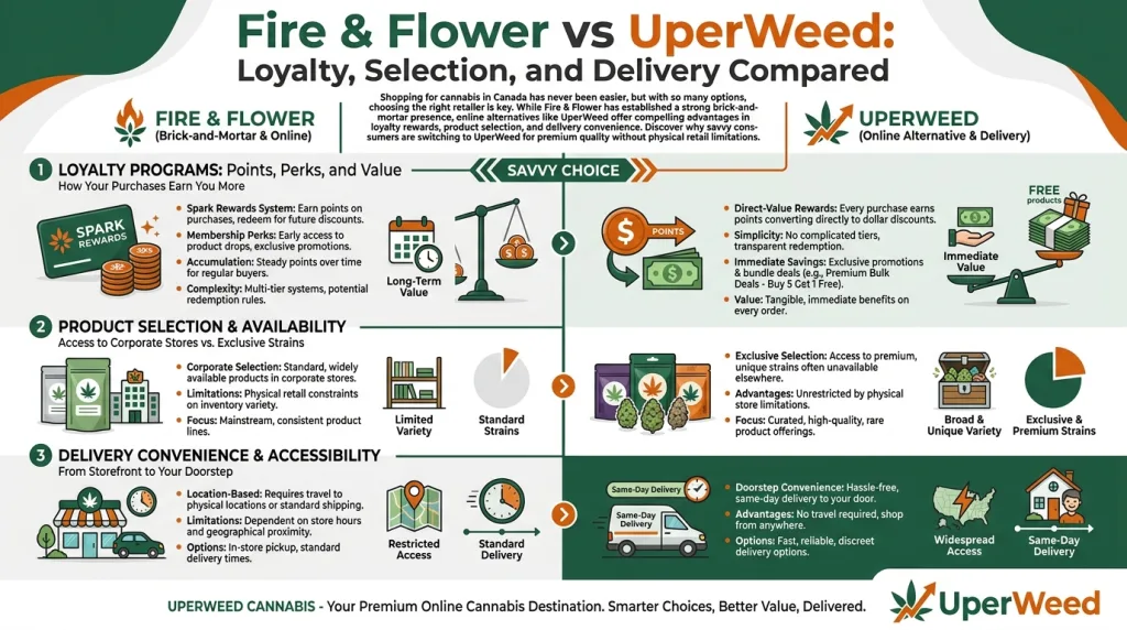 Infographic: Fire & Flower vs UperWeed: Loyalty, Selection, and Delivery Compared