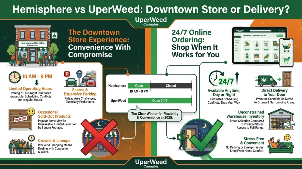 Infographic: Hemisphere vs UperWeed: Downtown Store or Delivery?