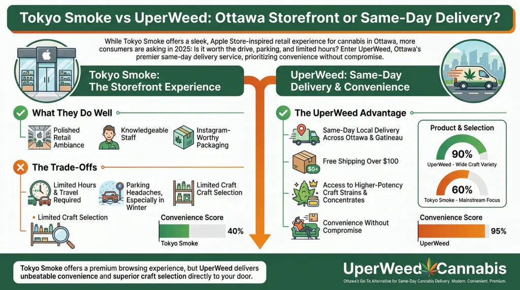 Infographic: Tokyo Smoke vs UperWeed: Ottawa Storefront or Same-Day Delivery?