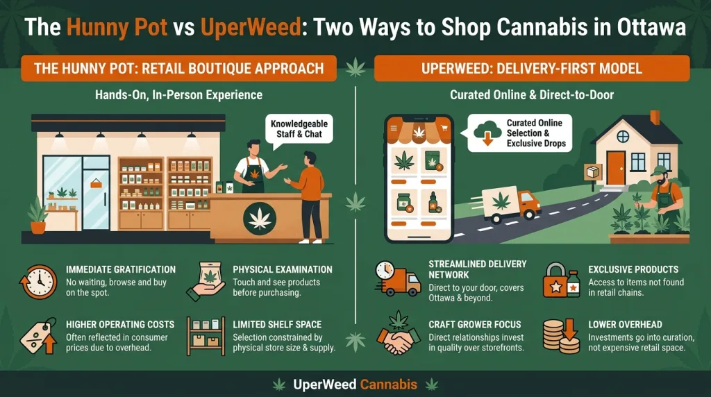 Infographie : Hunny Pot contre UperWeed : Deux façons d'acheter du cannabis à Ottawa