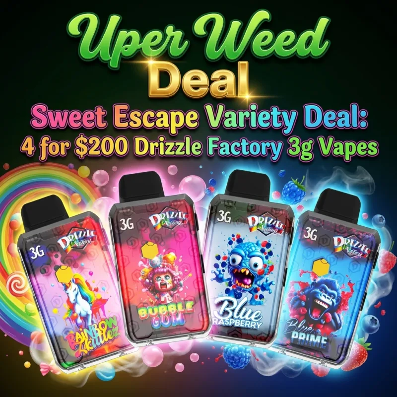 Sweet Escape Variety Deal: 4 for $200 Drizzle Factory 3g Vapes