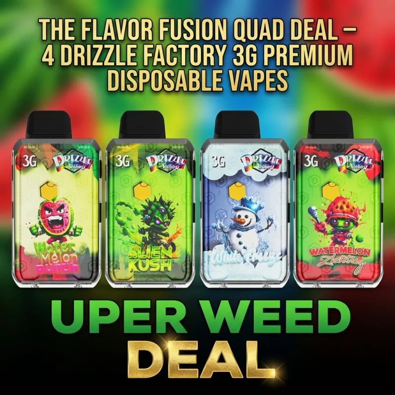 The Flavor Fusion Quad Deal – 4 Drizzle Factory 3g Premium Disposable Vapes