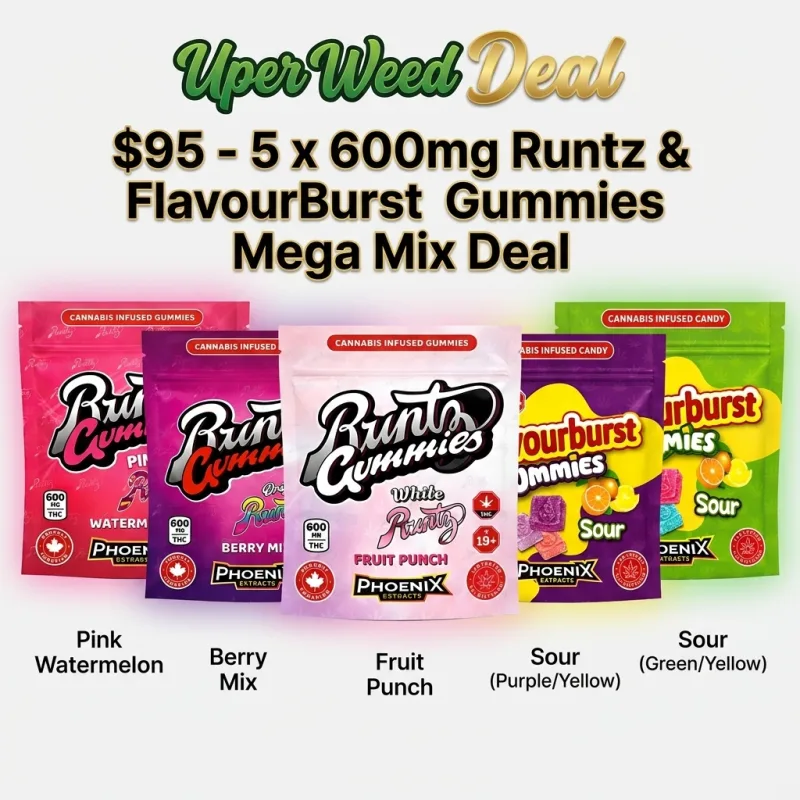 $95 - 5 x 600mg Runtz & FlavourBurst Gummies Mega Mix Deal photo 1