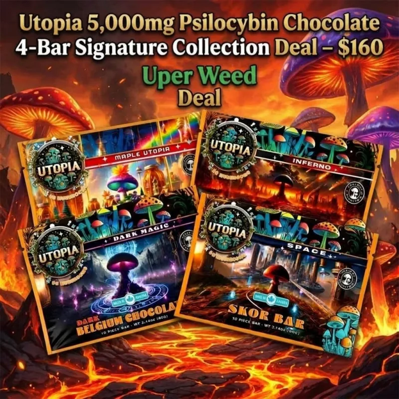Utopia 5,000mg Psilocybin Chocolate 4-Bar Signature Collection Deal – $160