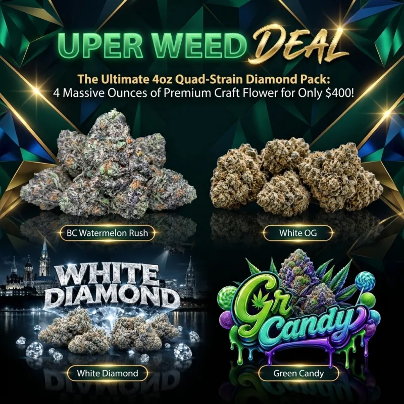 The Ultimate 4oz Quad-Strain Diamond Pack: 4 Massive Ounces of Premium Craft Flower for Only $400!