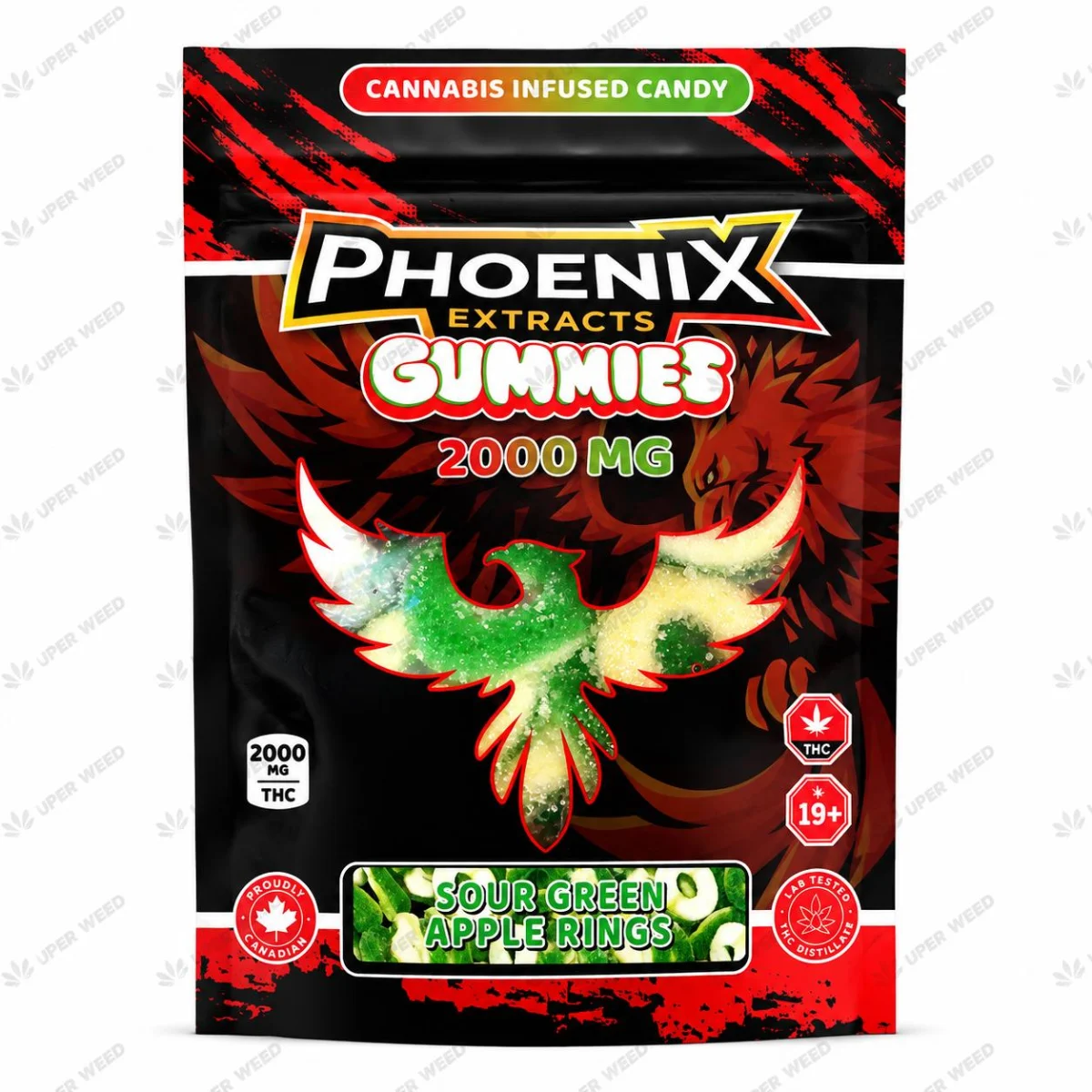 Phoenix Extracts Gummies 2000 MG - Sour Green Apple Rings