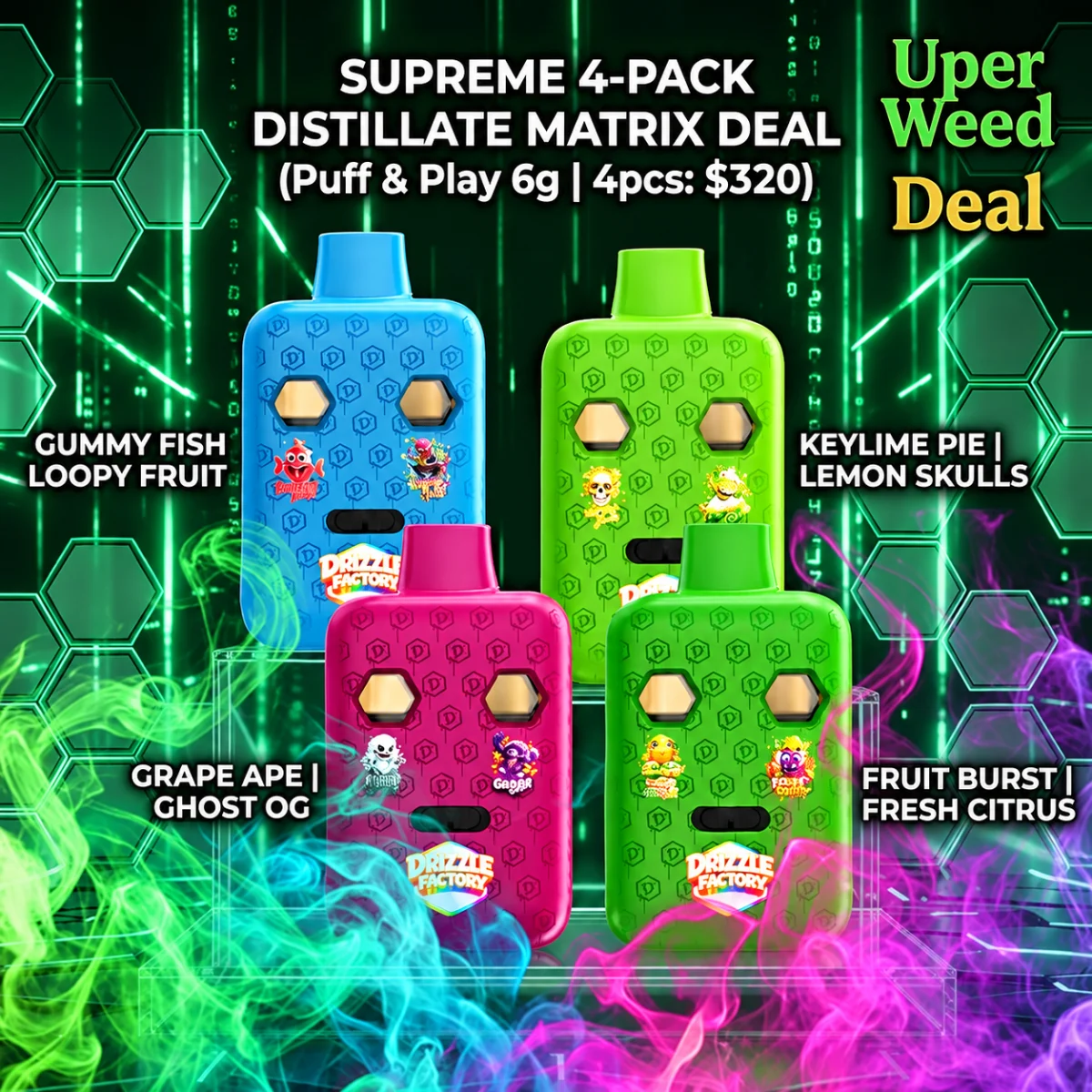 Supreme 4-Pack Distillate Matrix Deal (Puff & Play 6g | 4pcs: $320) photo 1