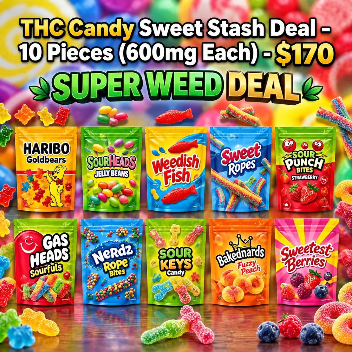 THC Candy Sweet Stash Deal - 10 Pieces (600mg Each) - $170