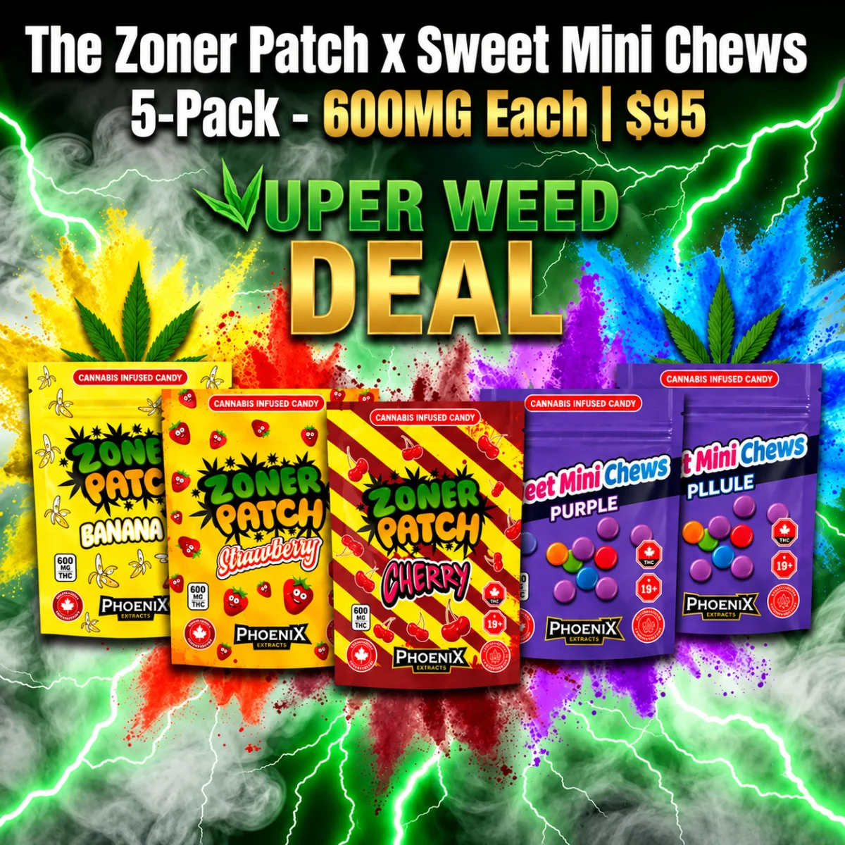 The Zoner Patch x Sweet Mini Chews 5-Pack Deal - 600MG Each | $95