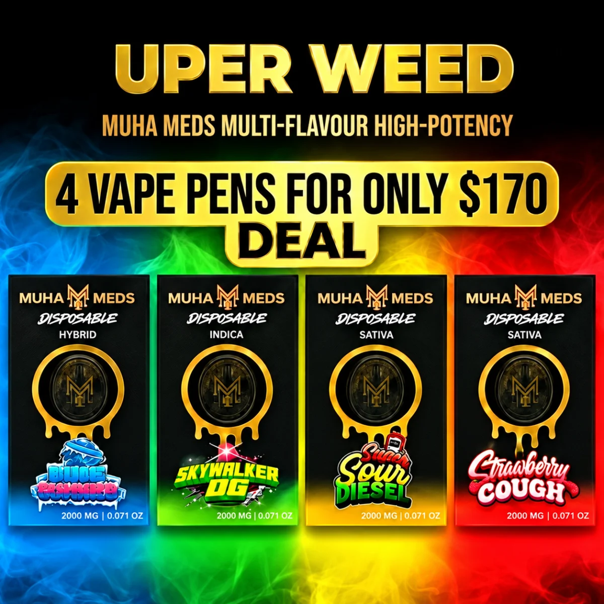 Muha Meds Multi-Flavour High-Potency Deal – Four 2000mg Vape Pens for only $170