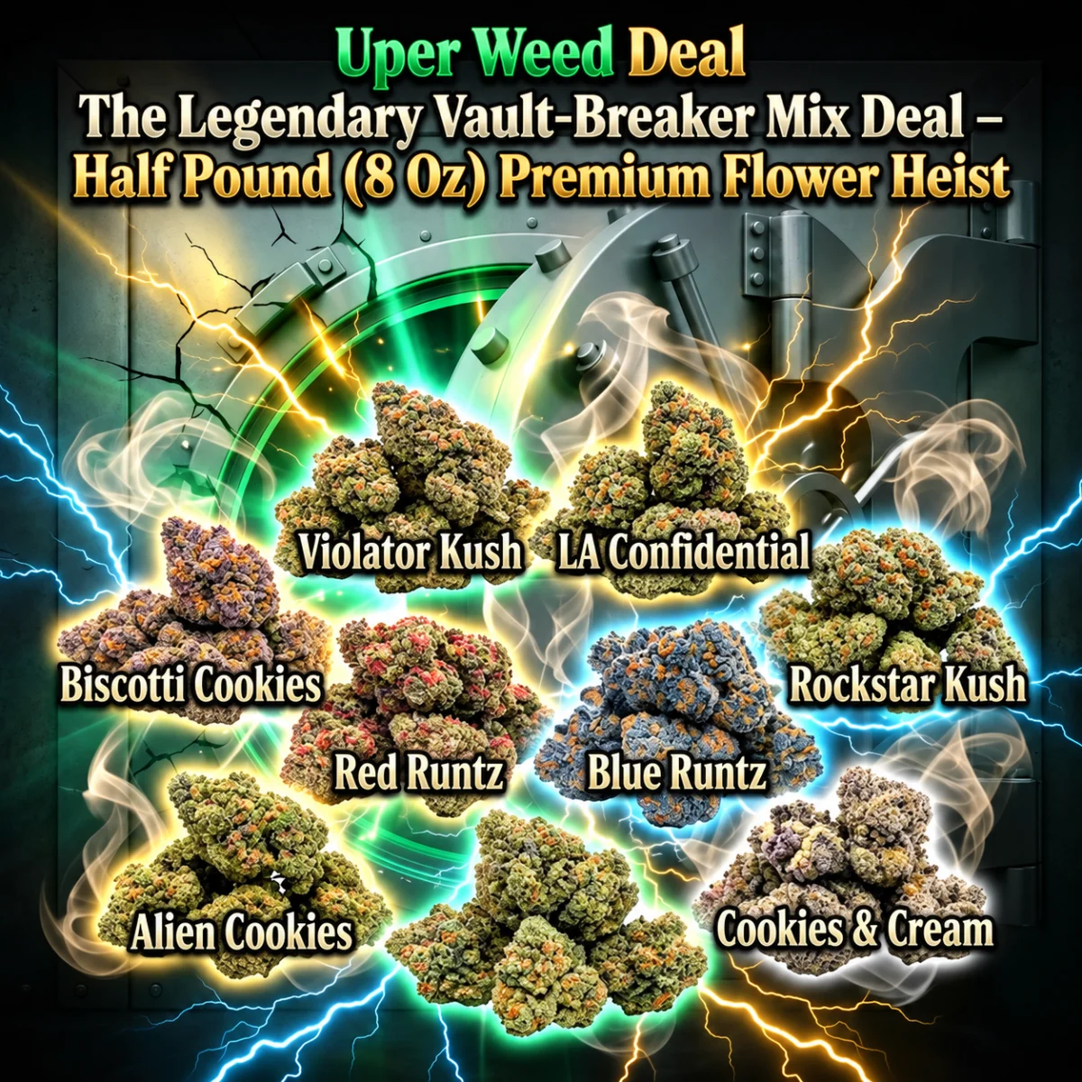 The Legendary Vault-Breaker Mix Deal – Half Pound ( 8 Oz ) Premium Flower Heist