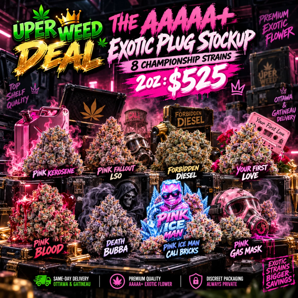 THE AAAAA+ EXOTIC PLUG STOCKUP: 8 CHAMPIONSHIP STRAINS (2oz : $525)
