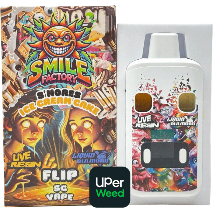 Smile Factory Flip 5G Vape Pen – Dual Flavor (S’mores & Ice Cream Cake) – Live Resin + Liquid Diamond